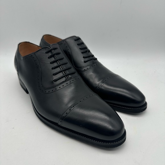 DAPPER SHOES CO. Handcrafted Men's Black Cap Toe Brogue Genuine Leather Size 9 - Picture 2 of 9